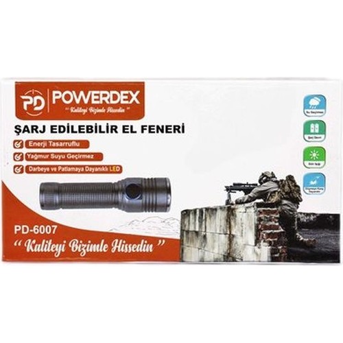 Powerdex PD-6007 Şarjlı Su Geçirmez El Feneri