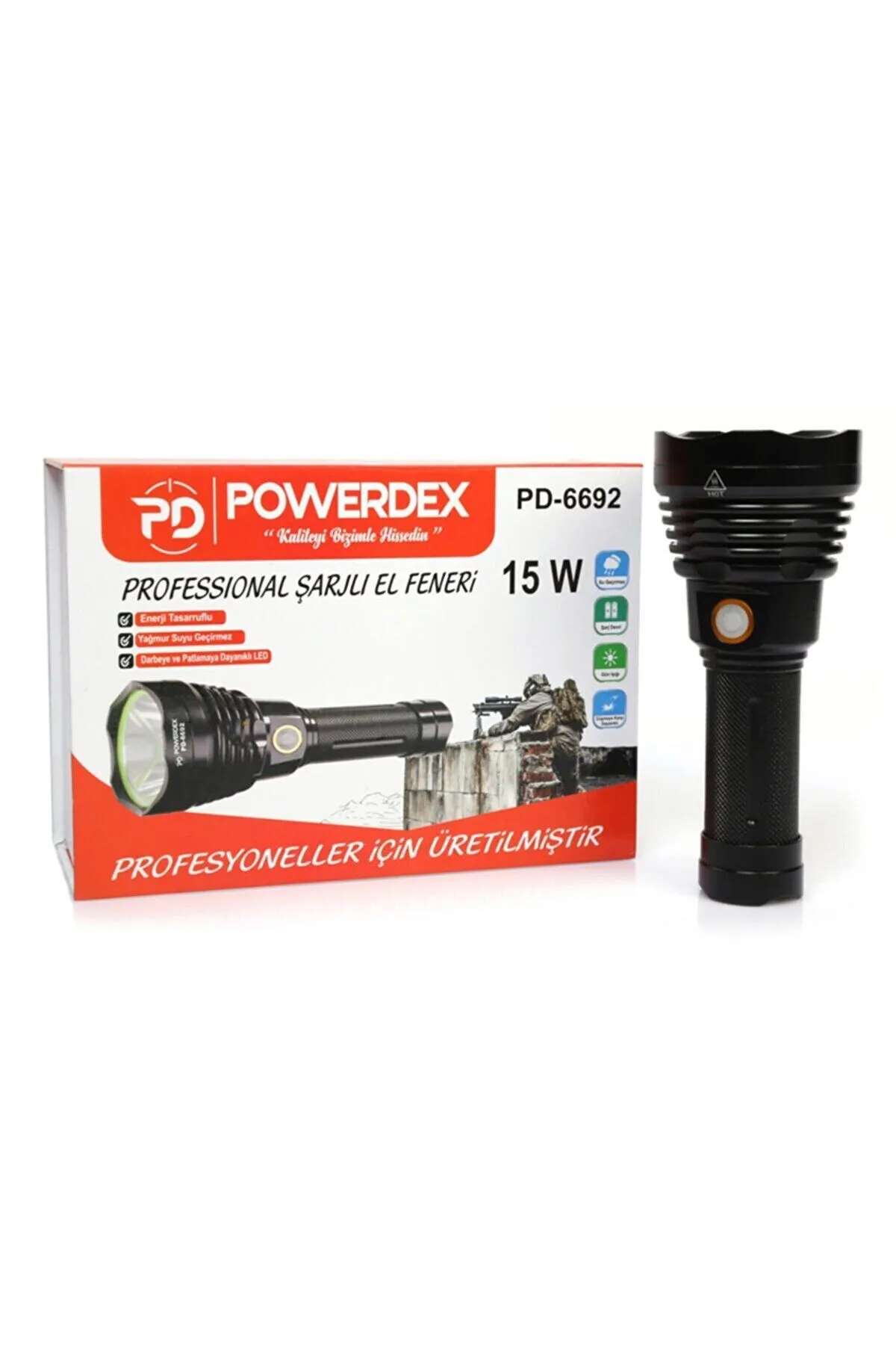 powerdex Pd-6692 15 Watt 1000 Lümen Profesyonel Şarjlı El Feneri